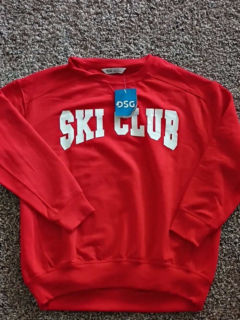 DSG Red Crewneck Sweatshirt with White "SKI CLUB" Lettering
